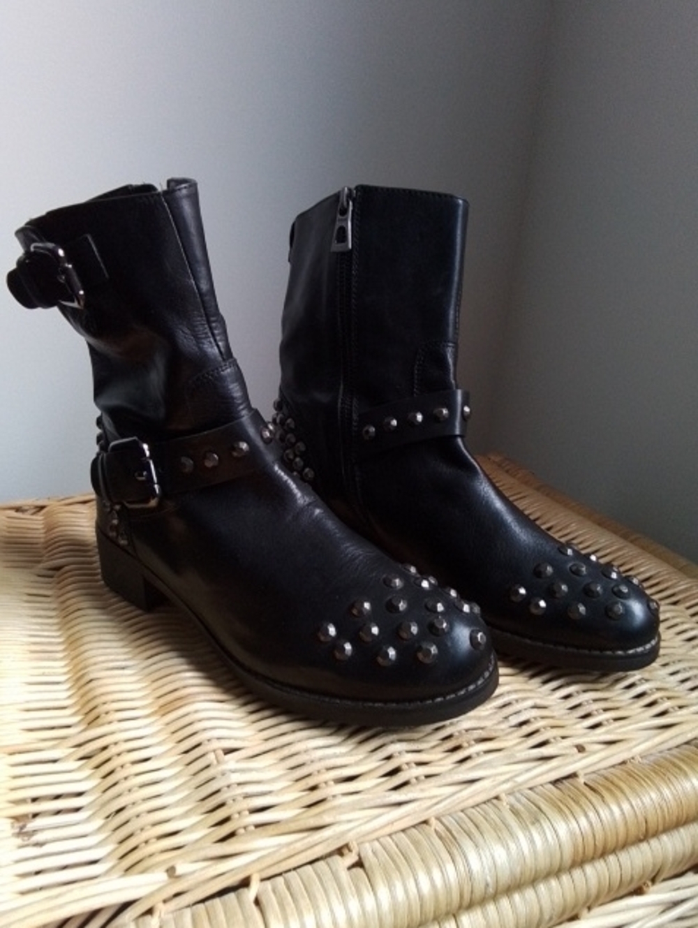 RUDSAK Black Studded Leather Moto Boots